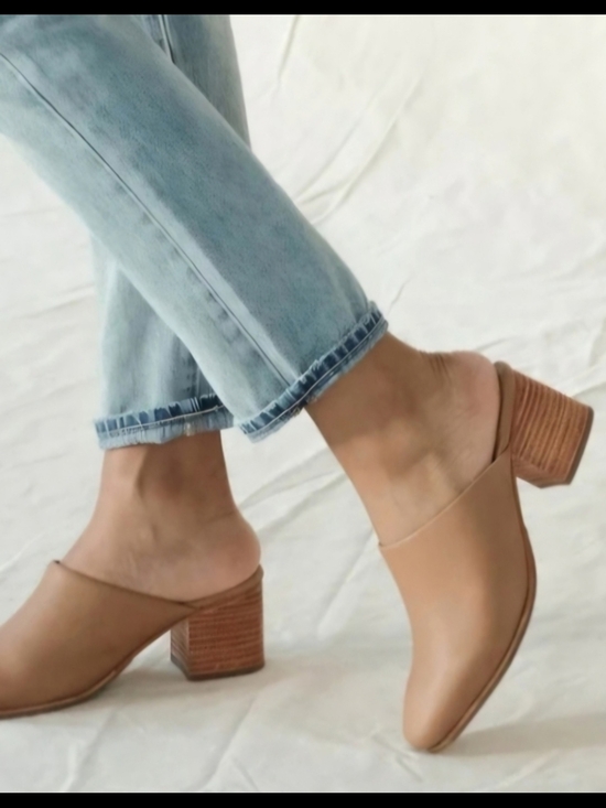 Nisolo Shoes - Nisolo All Day Womens Tan Leather Block Heel Mules Sz 8.5 New Flawed Ret $170